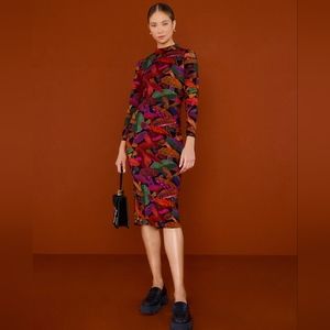 Farm Rio Leopard Mushroom long sleeve midi dress size Large